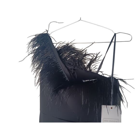 New with Tags Mac Duggal Black One Shoulder Feather Trim Gown Formal Dress Size6 - Picture 6 of 16